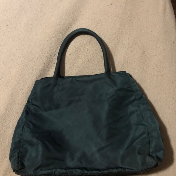 TODAY ONLY:AUTHENTIC PRADA DARK BLUE GREEN FABRIC HANDBAG - Picture 2 of 12